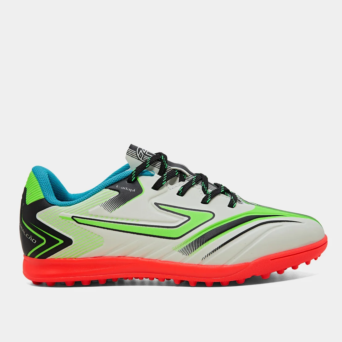 Chuteira Society Infantil Topper Camaleão - Branco, Verde, Neon e Coral