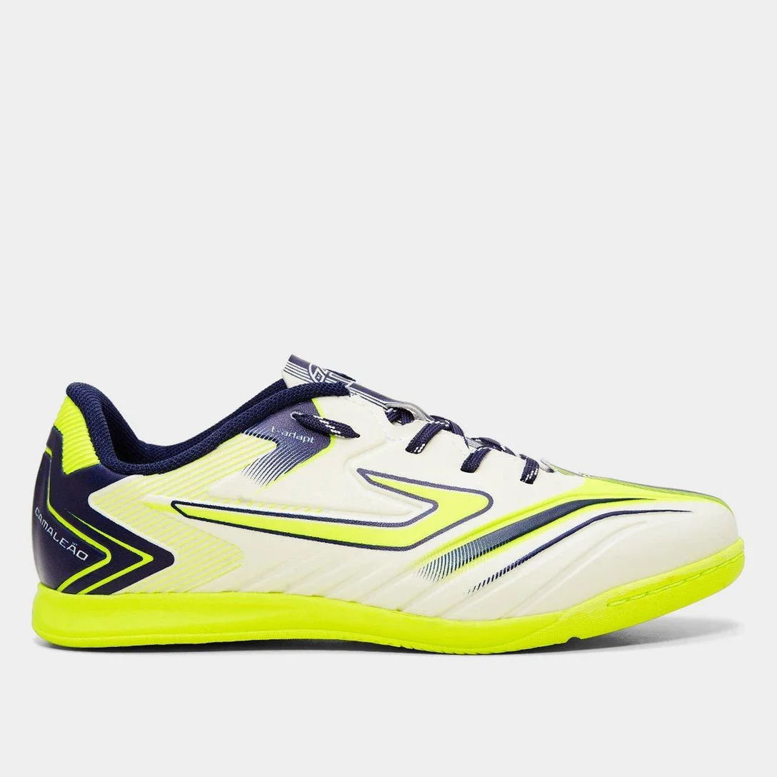 Chuteira Futsal Infantil Camaleão - Branco, Amarelo e Azul