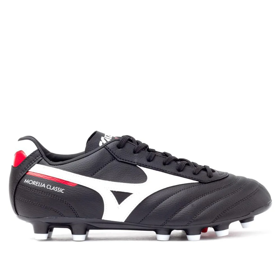 Chuteira Campo Mizuno Morelia Classic Unissex - Preto, Branco e Vermelho