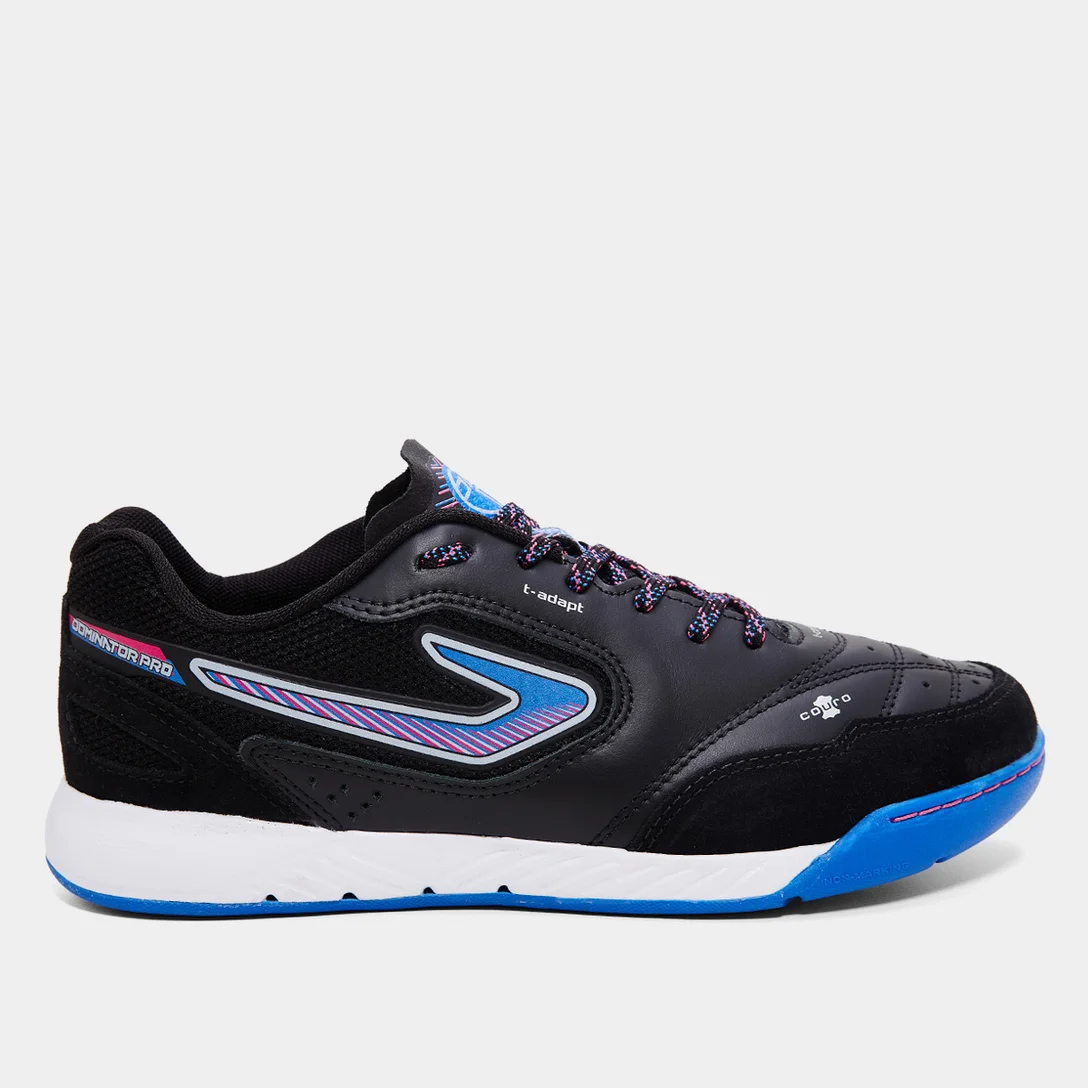 Chuteira Futsal Topper Dominator Pro VI - Preto, Azul e Rosa
