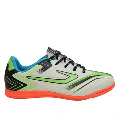Chuteira Futsal Infantil Camaleão - Branco, Verde, Neon e Coral
