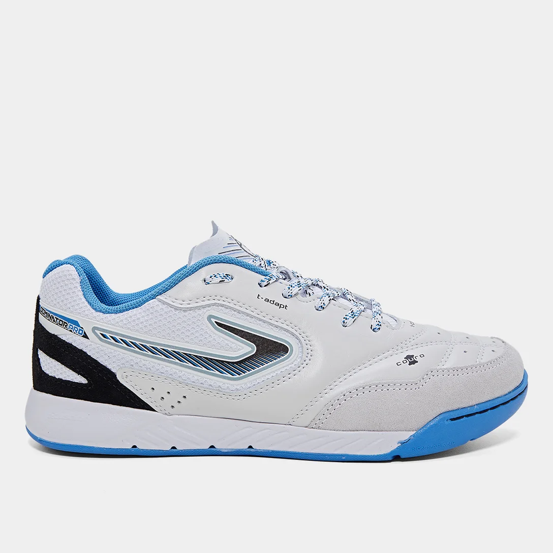 Chuteira Futsal Topper Dominator Pro VI - Branco, Azul e Preto