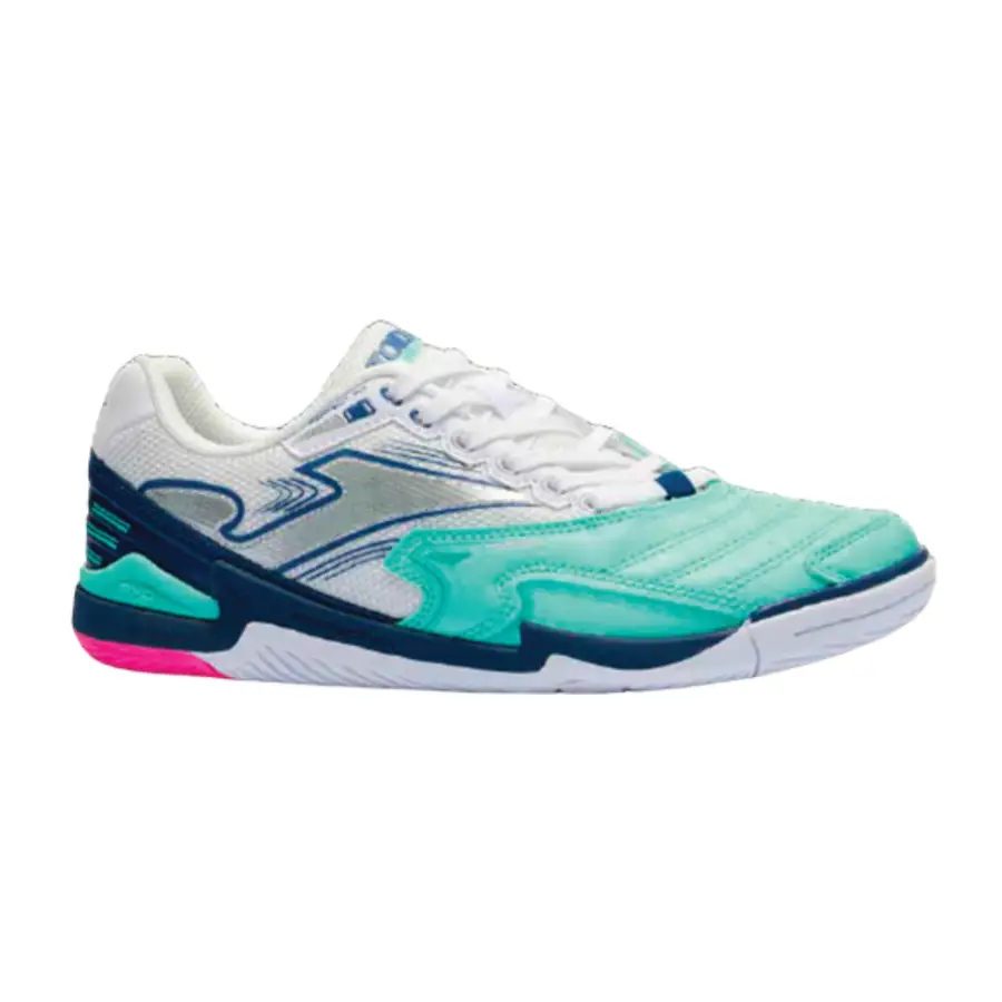 Chuteira Futsal Joma Cancha - Branco, Azul, Verde e Rosa